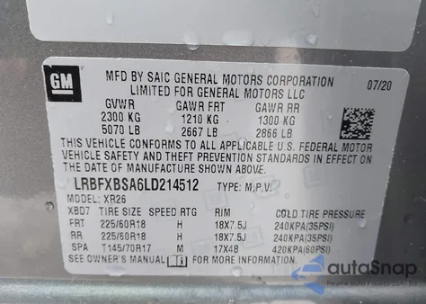 2020 Buick Envision Fwd Preferred z USA, uszkodzony, nr VIN LRBFXBSA6LD214512